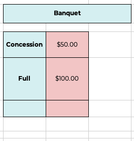 Banquet prices: Concession $50 and Full $100